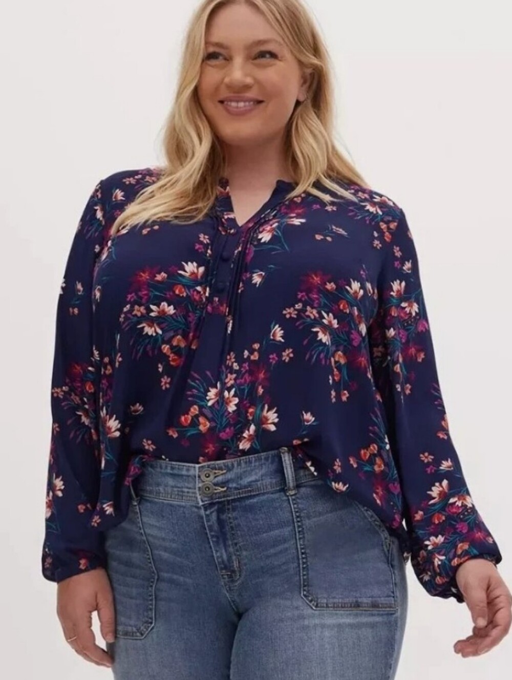 Torrid Blue Floral Long Sleeve Top, Sz 3X